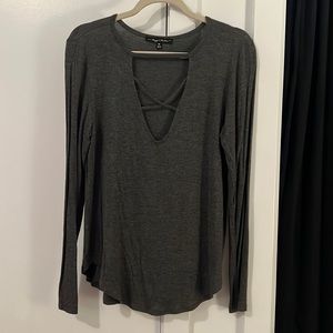 Raggs II Riches Criss Cross Neck Grey Blouse Top — Size M
